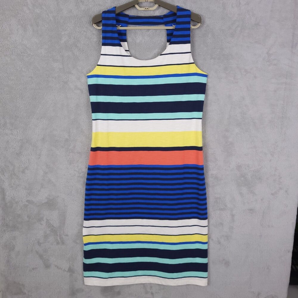 Tommy Bahama Tank Dress Womens M Harbour Sea Midi Striped Cutout back Shelf Bra
